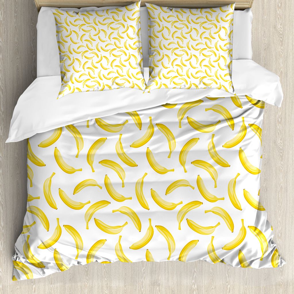 ABAKUHAUS Gelb und Weiß Bettbezug, Cartoon Banana, Milbensicher Allergiker geeignet mit Kissenbezügen, 200 cm x 200 cm - 80 x 80 cm, Gelb Weiss