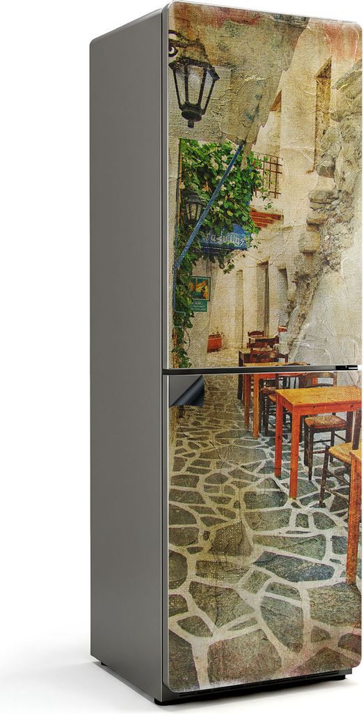 Eine charmante Gasse mit Möbeln – Magnetische Kühlschrank Abdeckung – Dekorfolie magnetisch Küche – Kühlschrank Magnet Deko – selbstkle...