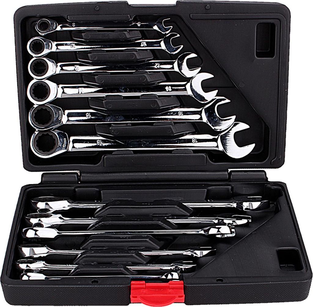 12-teiliges Set mit Schraubenschlüsseln und Ratschenschlüssel, Handwerkzeug-Set, 8–19 mm