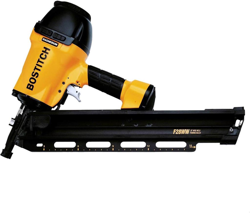 BOSTITCH F28WW-E Streifennagler - Anker-Nagler MCN 38 - 65 mm / RH 45 - 90 mm, Druckluft-Nagler pneumatisch für Rundkopf-Nägel, SET inklusive Koffer