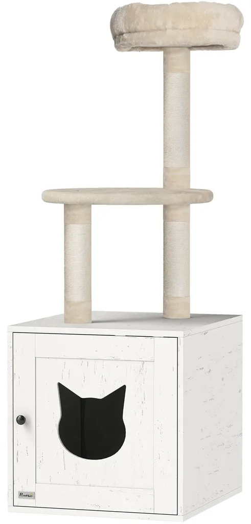 Arbre à chat d'appartement avec cache-litière fermé beige 129 cm - 2