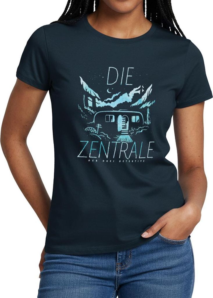 Spreadshirt Die Drei Fragezeichen Die Zentrale Wohnwagen Frauen T-Shirt, M, Navy