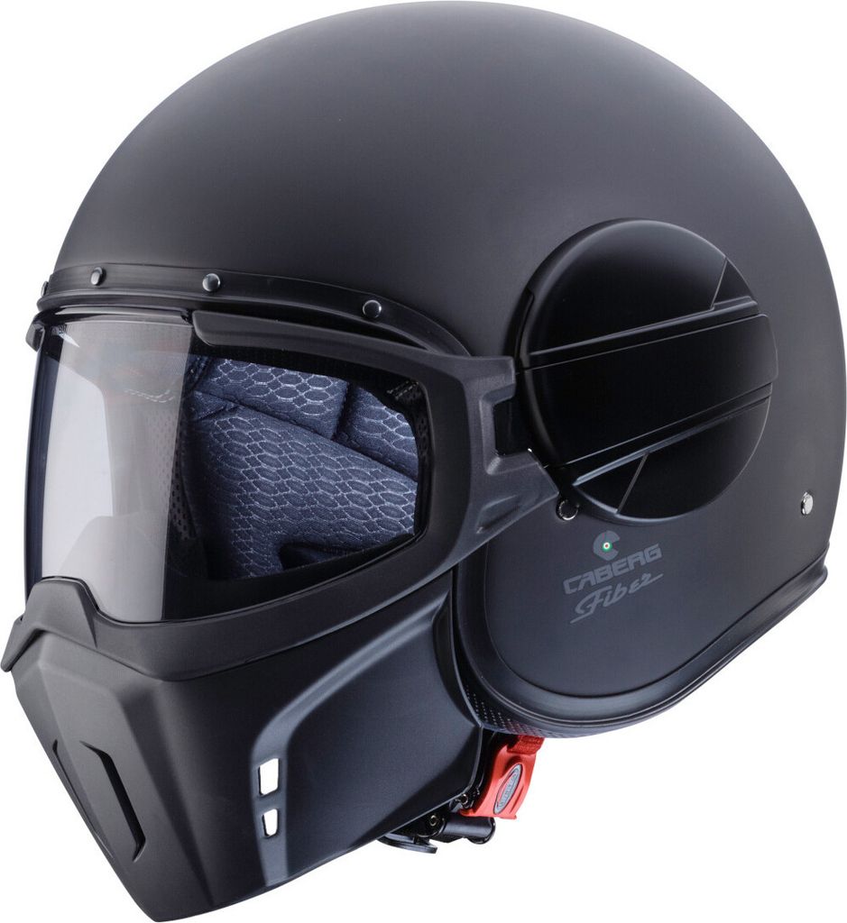 A matte black Caberg Ghost X Jethelm motorcycle helmet is shown against a white background.