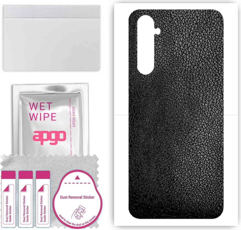 apgo Rückseite Schutzfolie, Skin, kompatibel mit Realme 6, Hinten Displayschutzfolie aus Vinylfolie, kratzfest, einfache Montage - Schwarzes Leder