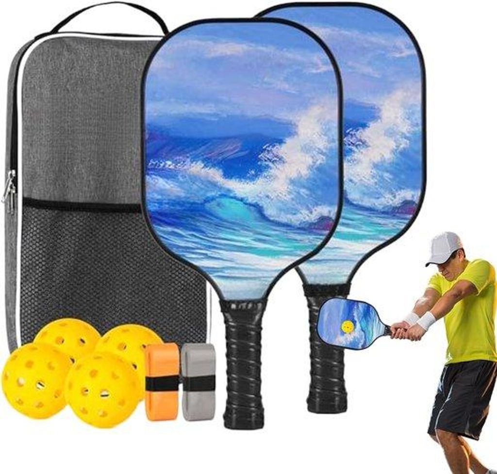 Pickleball-Sets mit Glasfaser-Racket und Ergo-Ausrüstung für Frauen, Männer, Fitness, Freizeit.