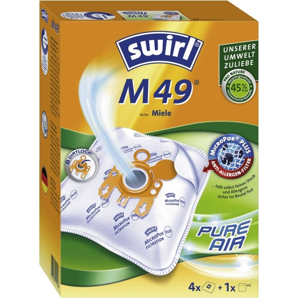 A product package for Swirl M 49 vacuum cleaner bags.