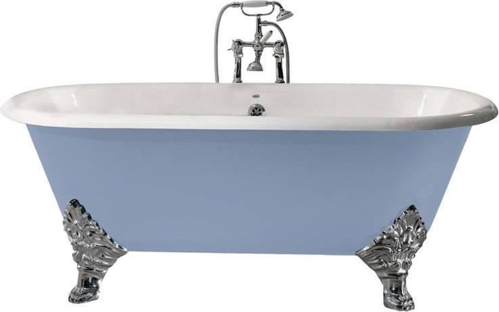 Casa Padrino Luxus Gusseisen Badewanne Hellblau / Weiß 178 cm - Gebogene freistehende Badewanne - Barock & Jugendstil Badezimmer Möbel