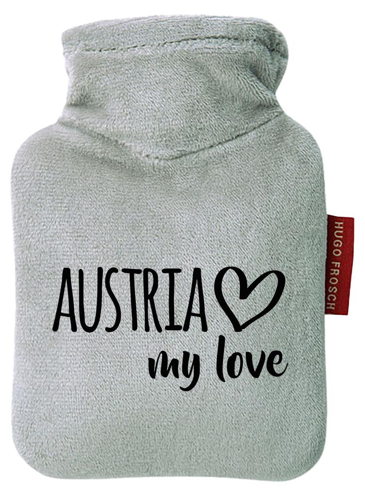 Huuraa Mini-Wärmflasche Austria my love 0,2 Liter Grey Mini Veloursbezug Taschenwärmer Geschenkidee