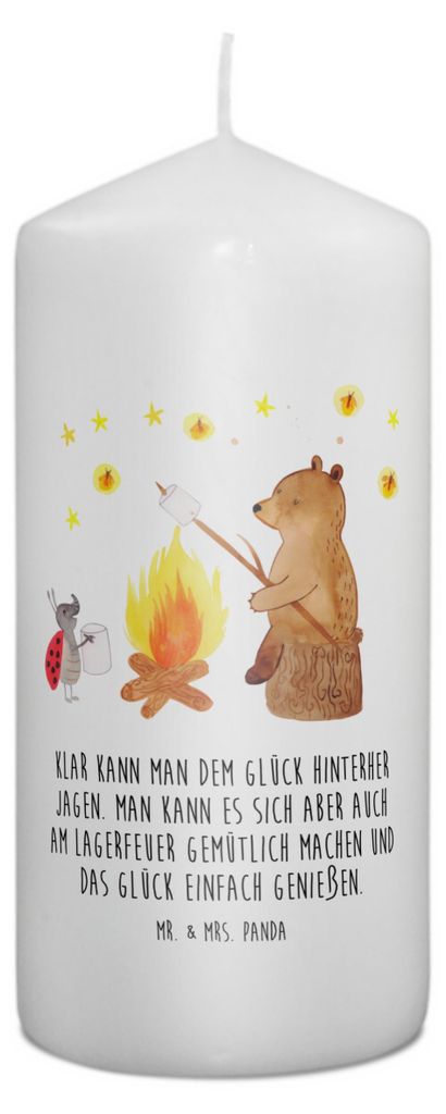 Mr. & Mrs. Panda Kerze Bär & Marienkäfer Lagerfeuer 15 x 7 cm - Weiß - Geschenk, Bedruckte, Wachskerze, Erinnerungskerze, Blockkerze, Teddy, Stu...