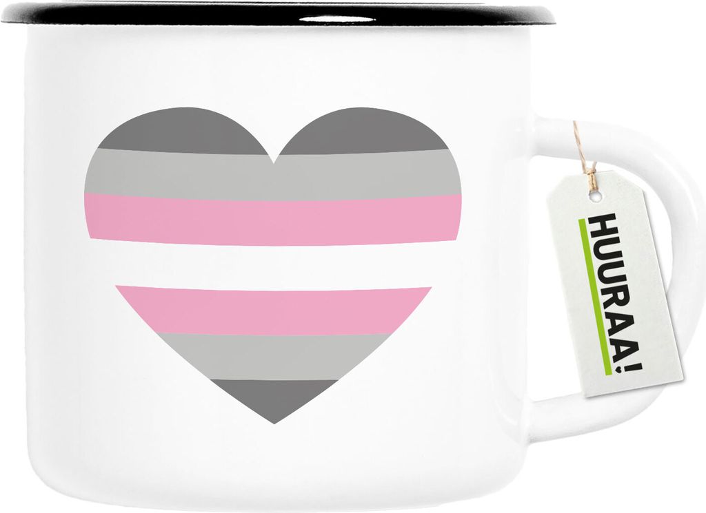 Huuraa Emaille Tasse Demigirl Pride Flagge LGBTQ Herz 300ml Vintage Campingbecher Geschenkidee
