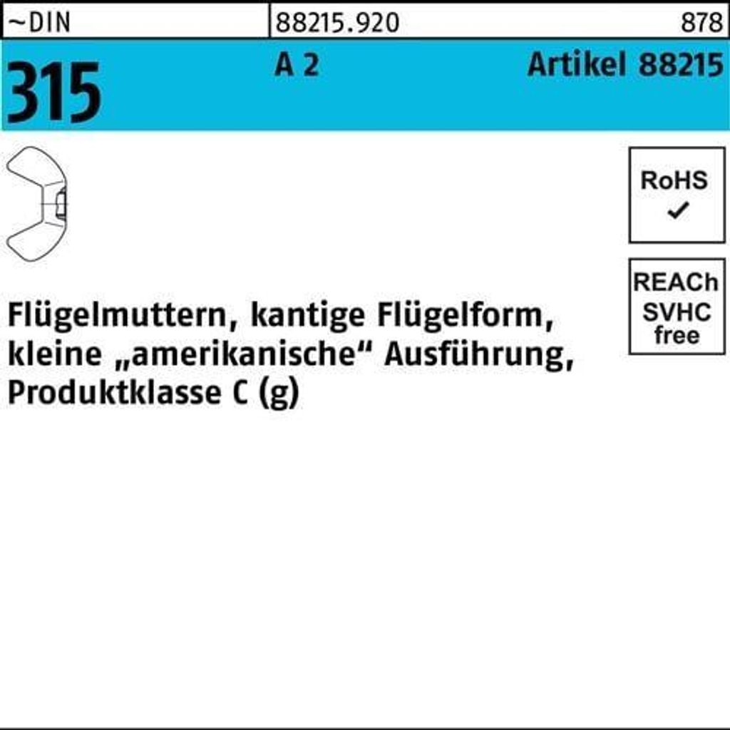 Flügelmutter R 88215 M8 A 2 100 Stück