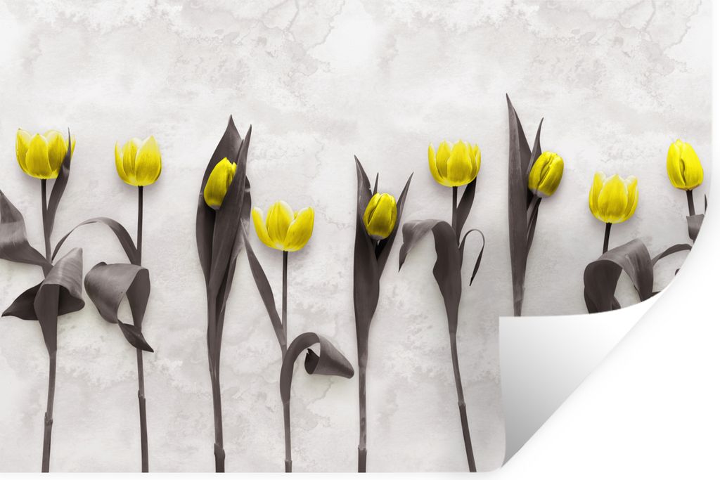 MuchoWow Wandtattoo Wandsticker Wandaufkleber Blumen - Tulpen - Marmor 90x60 cm Selbstklebend und Repositionierbar - Aufkleber