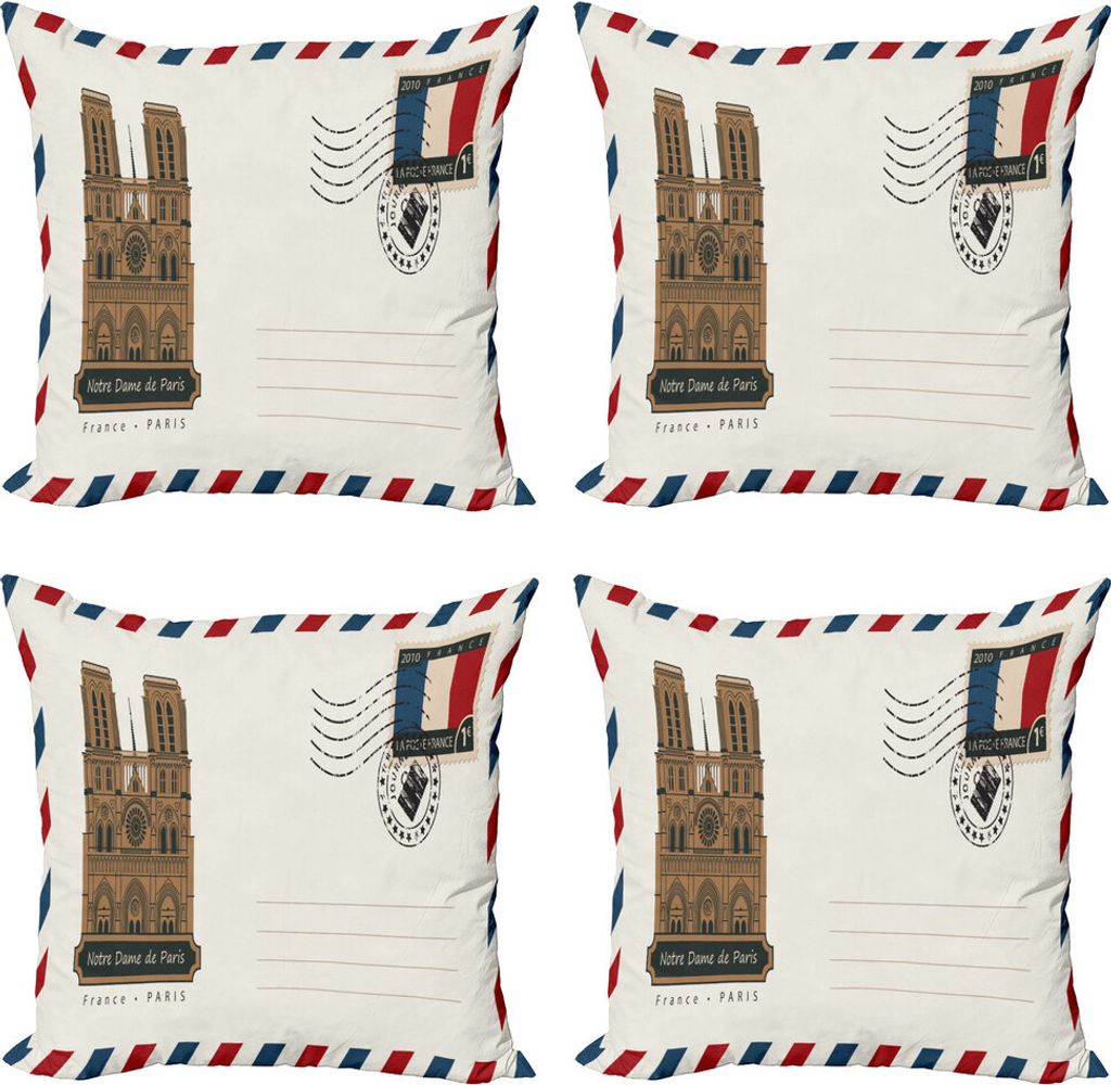 ABAKUHAUS Notre Dame de Paris Kissenbezug Set (4 Stück), Postkarte Briefmarken, Moderner Doppelseitiger Digitaldruck, 50 cm x 50 cm, Eischale Verm...