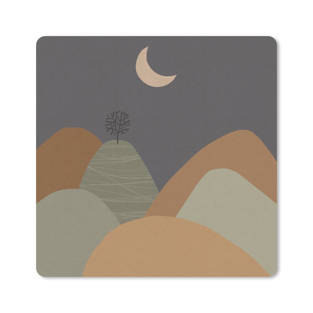 MuchoWow Mauspad Mousepad Berg - Baum - Mond - Pastell 30x30 cm - Mousepads - Maus Mat - Pad - Mausunterlage - Gaming