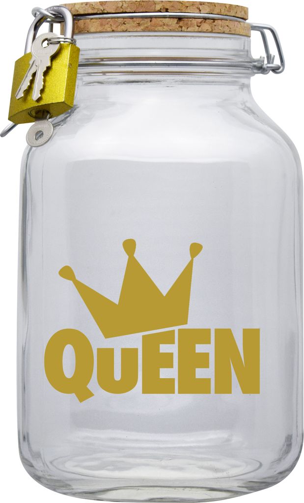 Spardose Geld Geschenk Ideen Queen Design2 Transparent Größe XXL 3 Liter