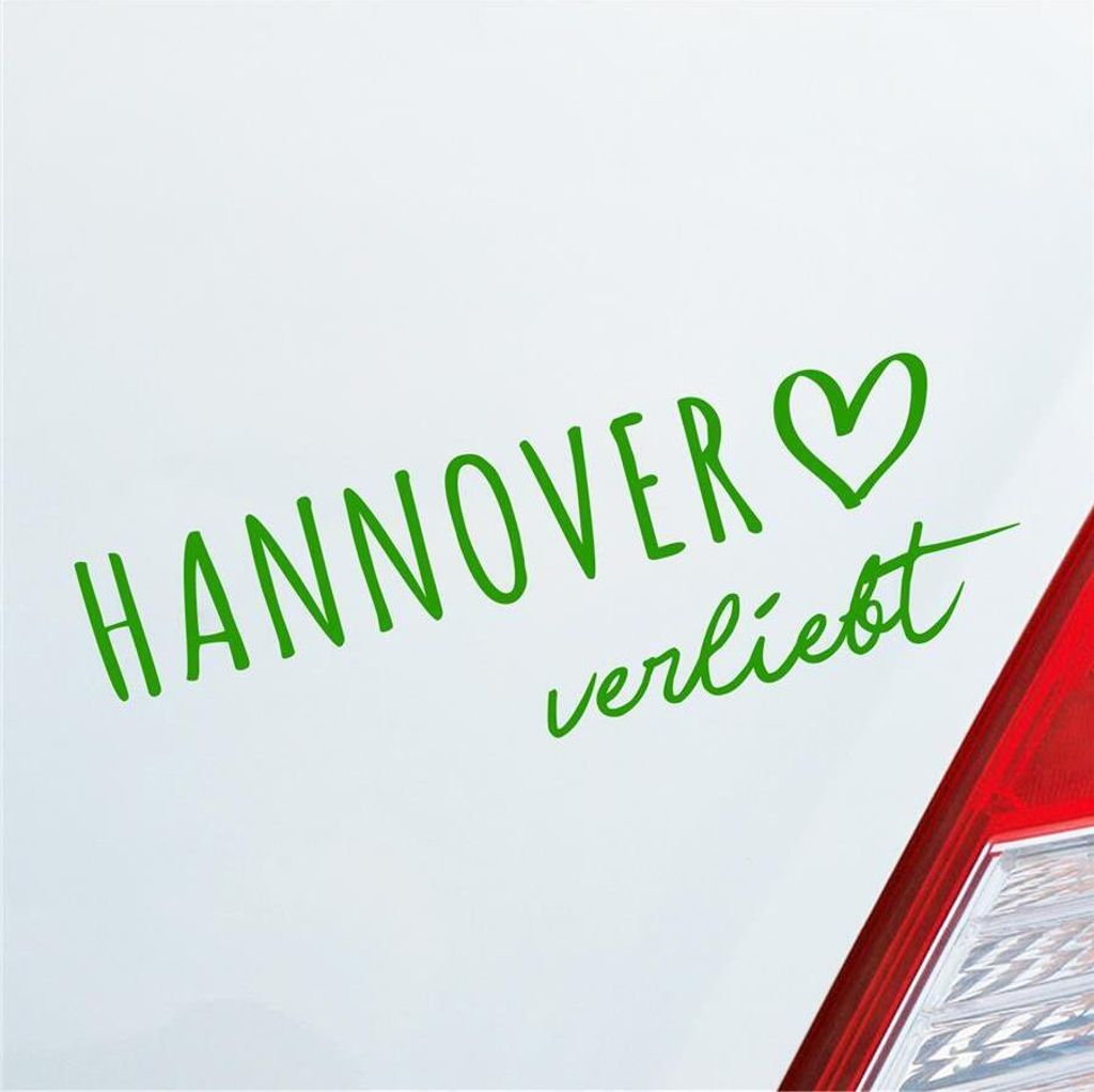 Auto Aufkleber Hannover verliebt Herz Stadt Heimat Liebe Car 19x6 cm Hellgrün Sticker Heckscheibenaufkleber