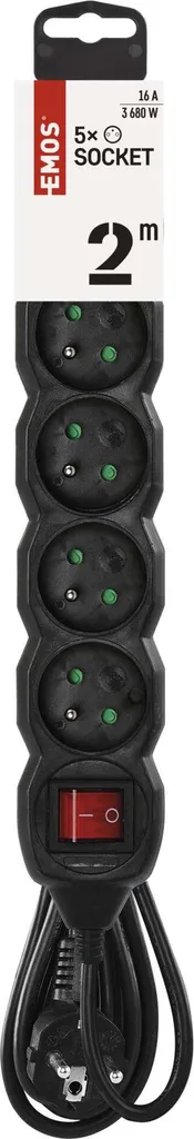 Multipresa EMOS PC1512 Nera 2 Metri 5 Prese con Interruttore PVC
