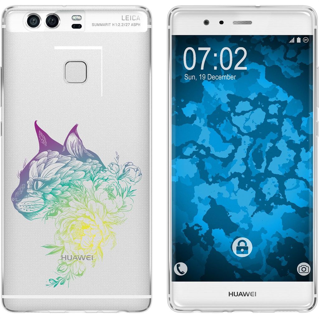 PhoneNatic Case kompatibel mit Huawei P9 Silikon-Hülle Floral Katze M2-4