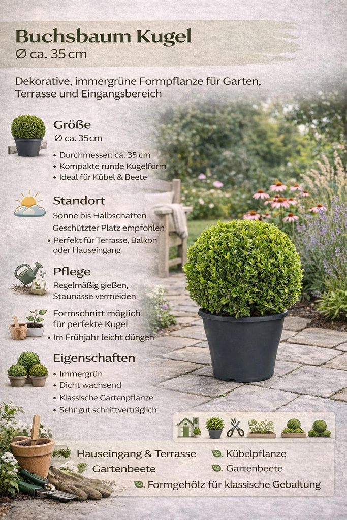 Buchsbaumkugel Ø 35 cm – Immergrün Buxus sempervirens