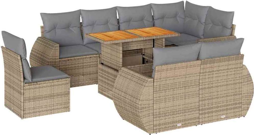 vidaXL 9-tlg. Garten-Sofagarnitur mit Kissen Beige Poly Produktbild 