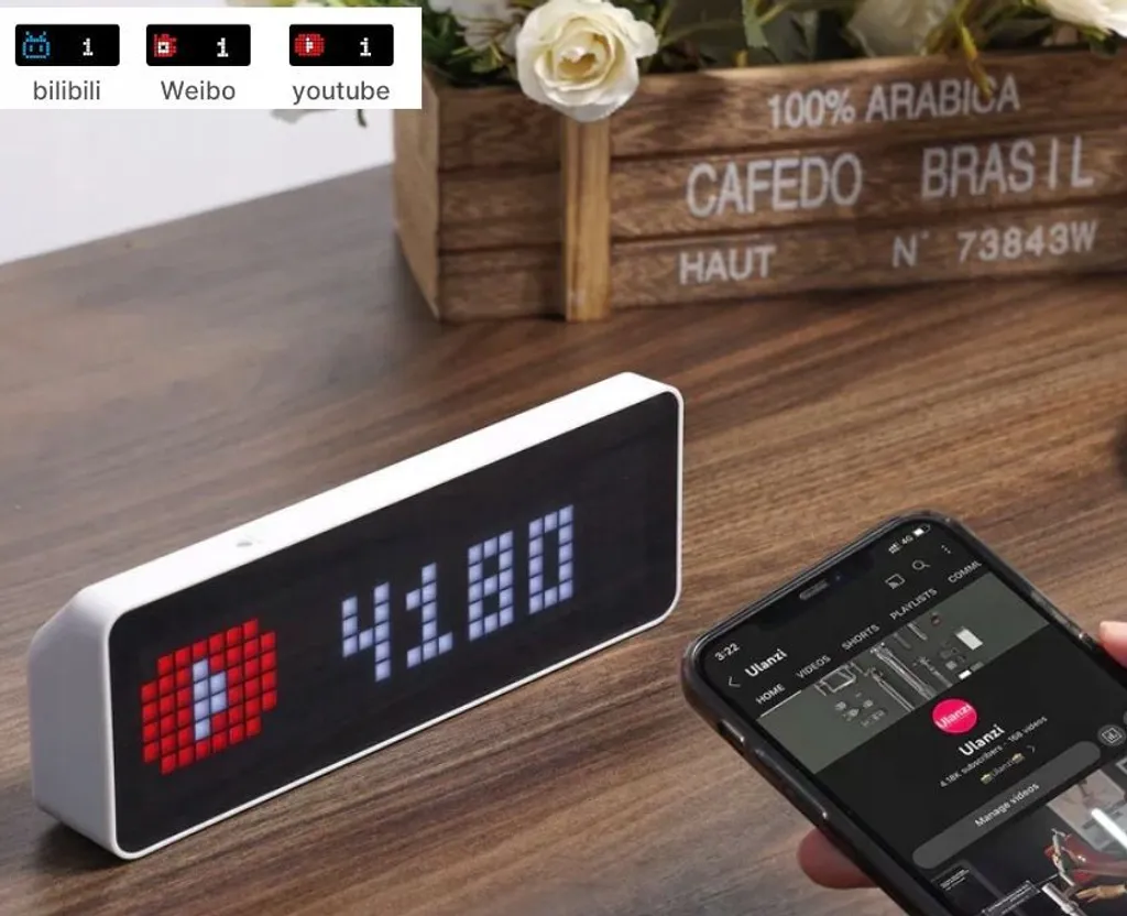 Ulanzi Smart Pixel Clock - Horloge Connectée TC001 avec Écran Matrix LED - 8