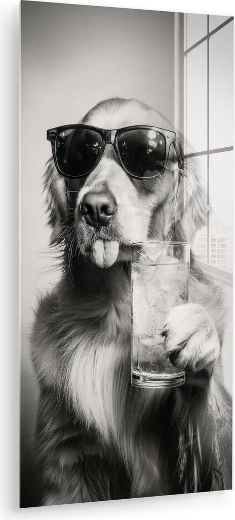 MuchoWow Glasbilder - Bilder auf Wandbild - Foto auf Glas Golden Retriever - Hund - Sonnenbrille - Gkas 60x120 cm Wanddekoration aus Glas - Acrylgl...