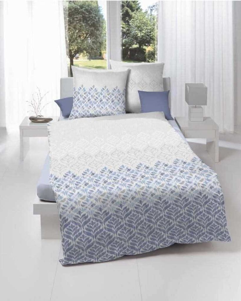 Kaeppel Mako-Satin Bettwäsche Allure Blumen 100% Baumwolle Reißverschluss Bettbezug Kissenbezug Bettgarnitur Bettwäsche-Set 135x200 cm Taube