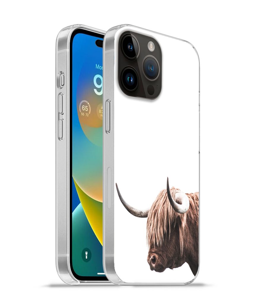 MuchoWow Handyhülle Schutzhülle Hülle für Apple iPhone 14 Pro Max Schottischer Highlander - Kopf - Weiß Silikon Softcase Handy Hülle - Hard...