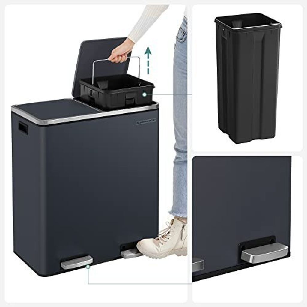 SONGMICS Mülleimer 60L mit Müllbeutel mit 2 Fächern 2 x 30 Produktbild 14