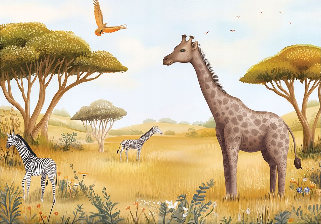 Fototapete Kinderzimmer Tiere Dschungel - 350x250 cm - inklusive kleister - Vlies Tapete Kinder - Vliestapete Modern Wandtapete - Kindertapete