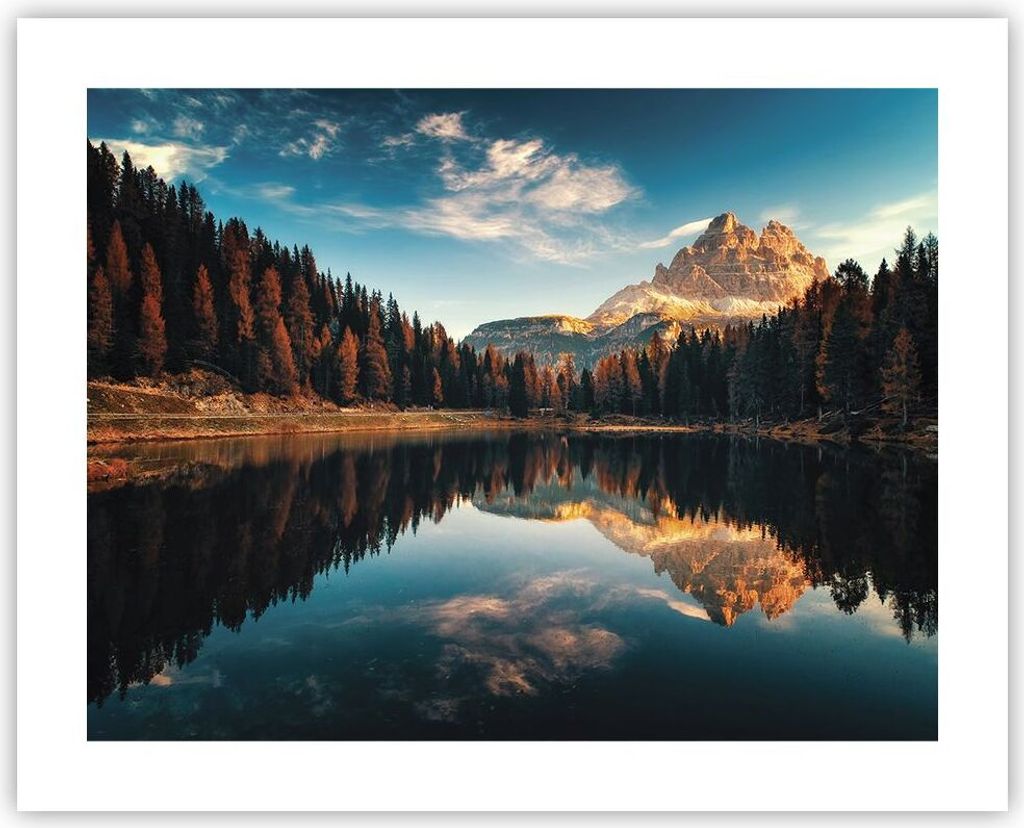 Poster - Poster ohne Rahmen - Spiegelung See Landschaft - 50x40 cm - Wand Bild - Wanddeko - Wandbilder - Kunstposter - Wandposter - Bilder - Kunstd...