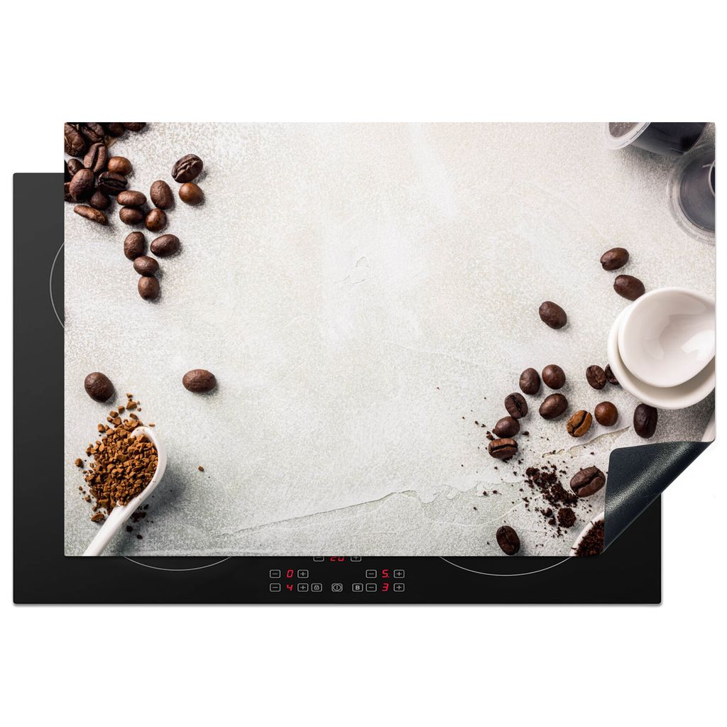 KitchenYeah Herdabdeckplatte Kaffee - Kaffeebohnen - Weiß , 77x51cm, Küche Deko, Glaskeramikkochfeld Herdabdeckung, Abdeckplatte fùr Kochfeld