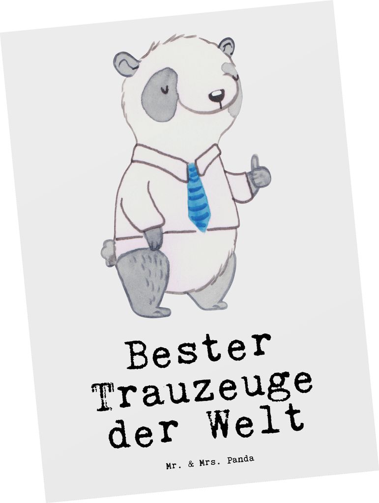 Mr. & Mrs. Panda Postkarte Panda Bester Trauzeuge der Welt - Weiß - Geschenk, Hochzeit, Trauung, Standesamt, Dankeschön, Heirat, Ansichtskarte, b...