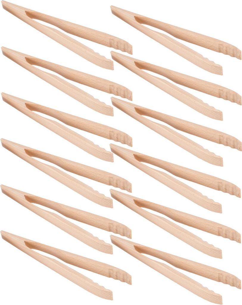 12x Grillzange Buchenholz natur 36cm Grillbesteck Grillzubehör Bratwurstzange Servierzange Anrichtezange Küchenzange geschraubt