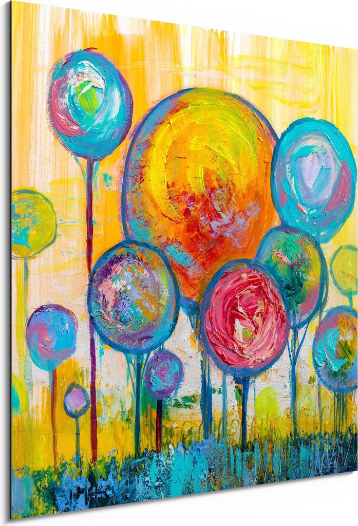 DEQORI Alu-Dibond Bild Weiß 50x50 cm 'Baumkronen nach Kandinsky' Wandbild Metall dünn
