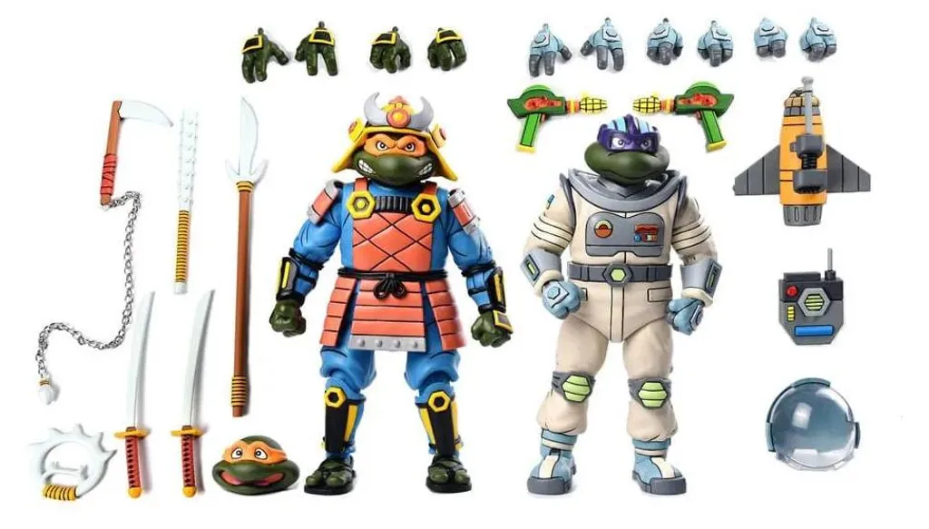 Figurines TMNT NECA Donatello Espace & Michelangelo Samouraï Articulées