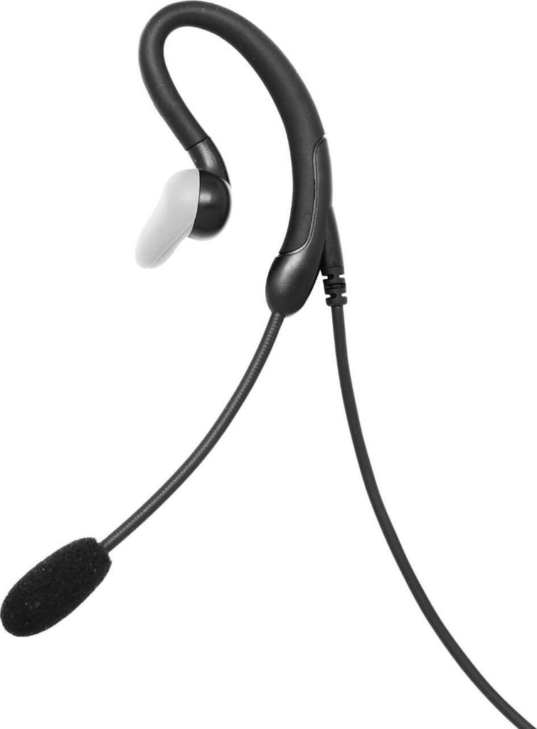 A black headset with a microphone on a white background.
