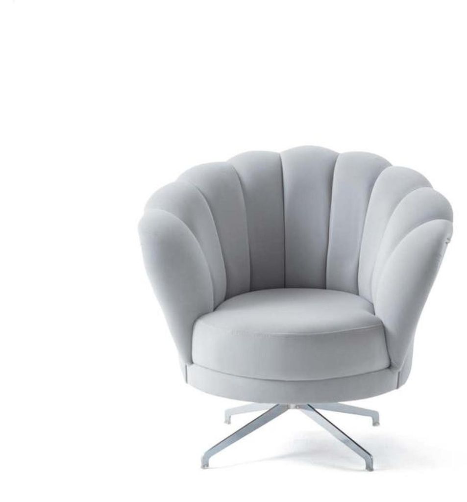 Designer Grauer Sessel Wohnzimmer Edler Einsitzer Luxus Edelstahlfüße
