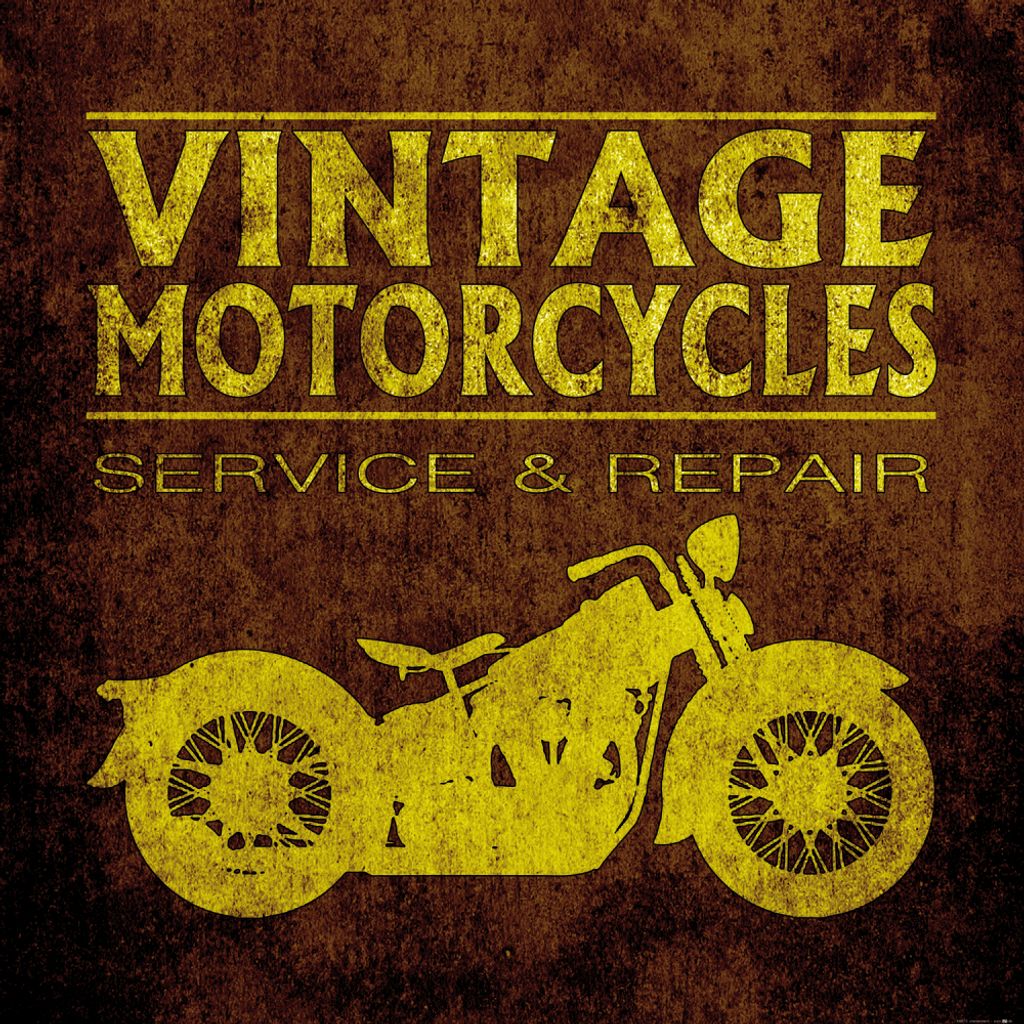 Motorradsport Kunstdruck Bild - Vintage Motorcycles Service And Repair (100 x 100 cm)