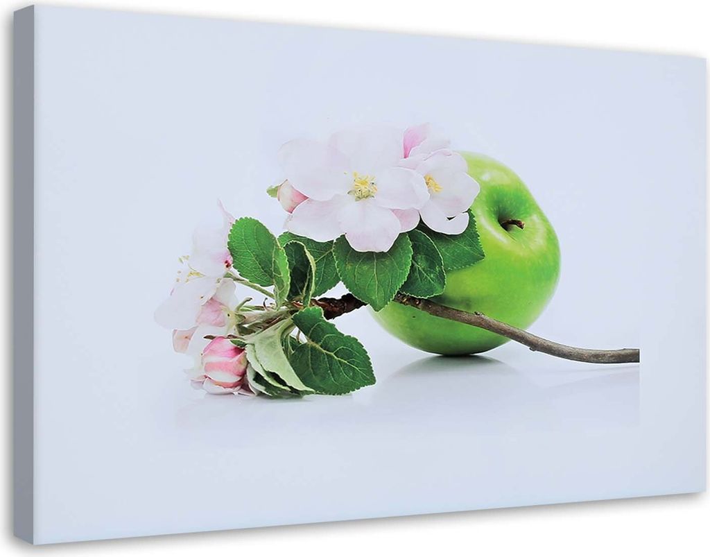 Leinwandbild grüner apfel und zweig eines obstbaums 90x60 Produktbild 