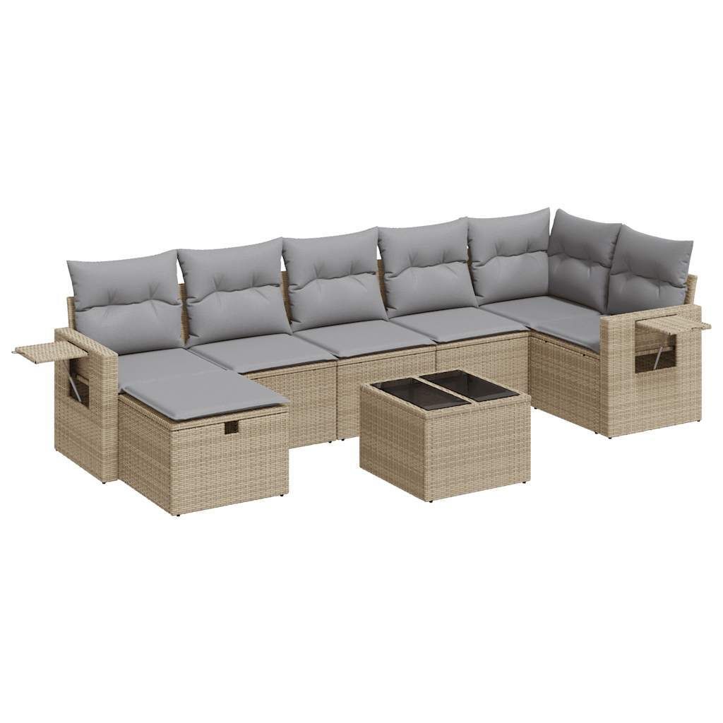 "2026 MODERNE" 8-tlg. Garten-Sofagarnitur/Garten-Essgruppe - Lounge-Set - Balkonmöbel Set - mit Kissen Beige Poly Rattan - Gartenmöbelset CC3784972