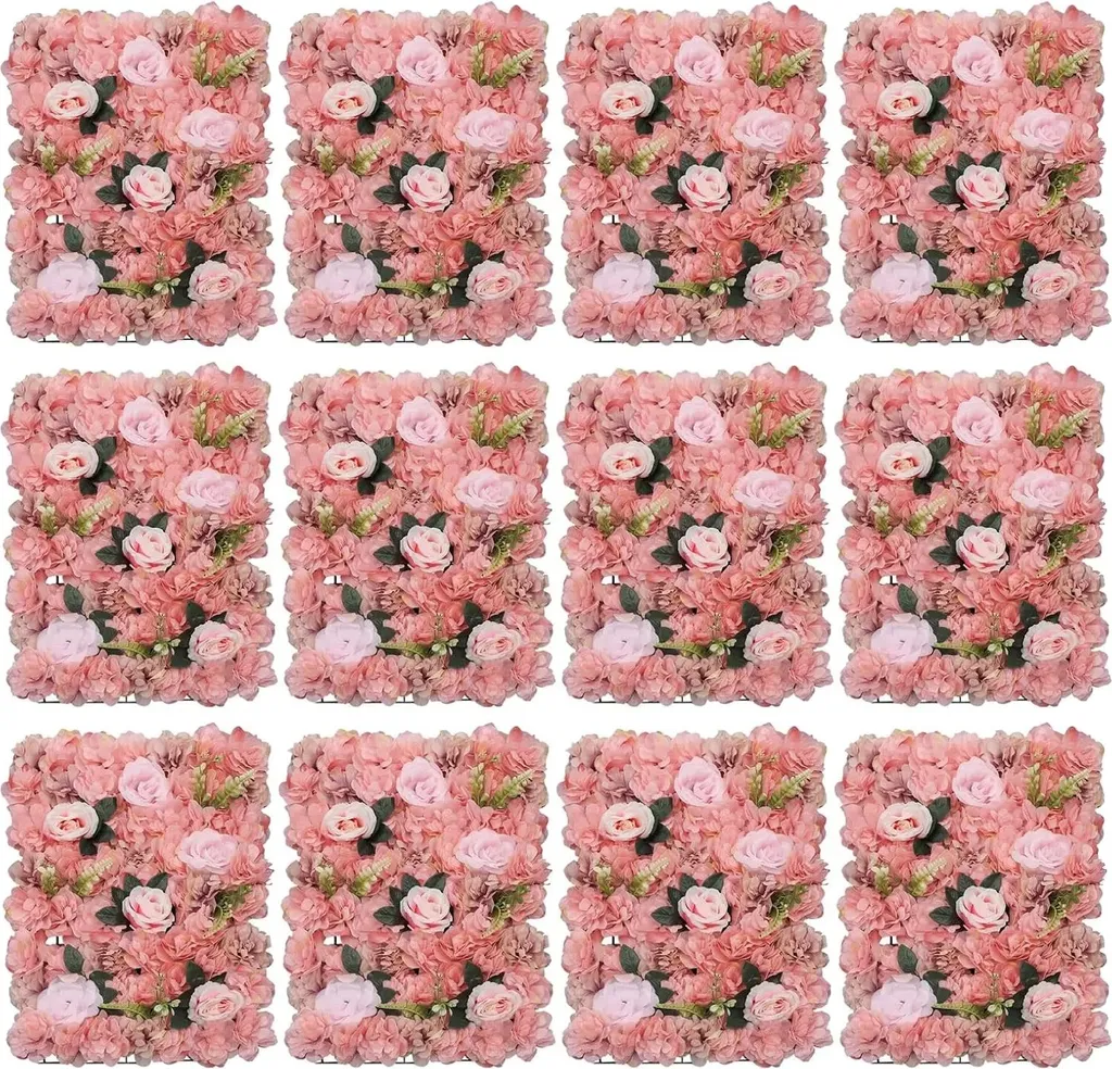 Panneau de fleurs en soie rose premium - Décor mural floral 10 pcs