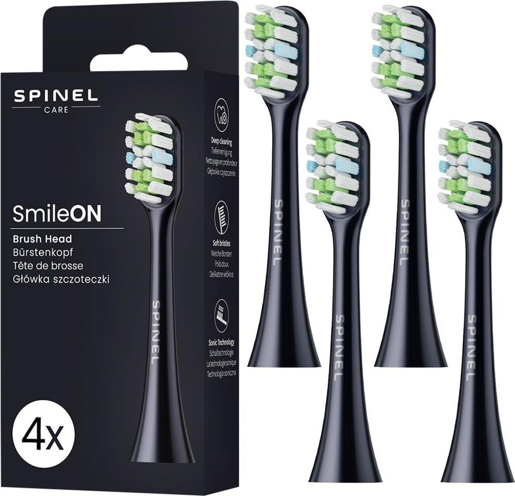 Spinel Care SmileON Zahnbürstenaufsätze Schwarz 4 Stück Produktbild 