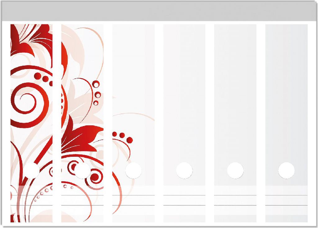 Wallario Ordnerrücken Sticker, selbstklebend für breite Ordner, 6 Stück, Motiv Abstrakte rote Blumenschnörkel