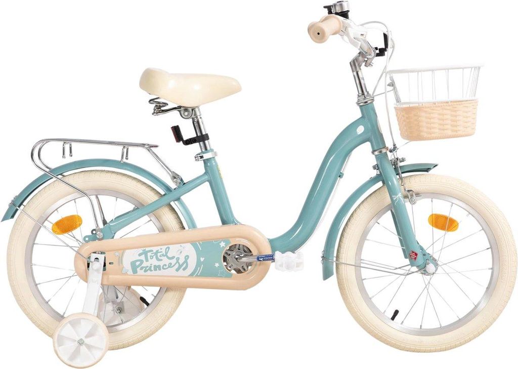 Kinderfahrrad 40 cm – Für Kinder von 3–10 Jahren – Mit Stützrädern, Fahrradkorb & Gepäckträger – Grün