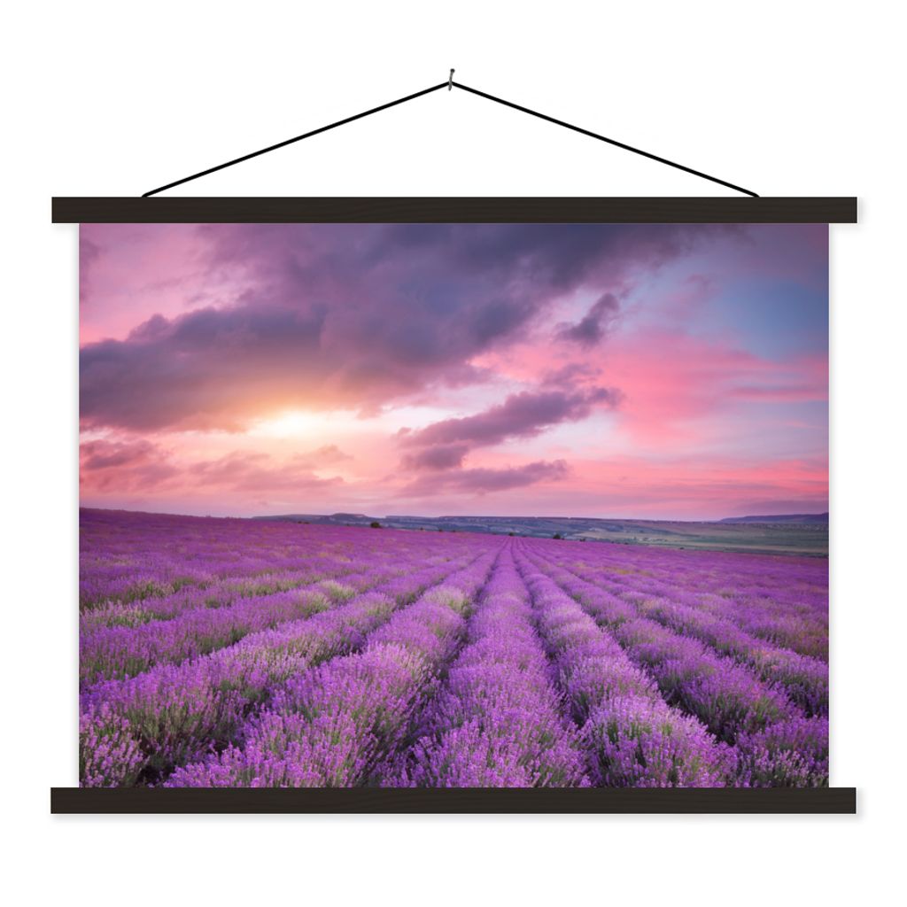 MuchoWow Textilposter Lavendel - Lila - Wolken - Blumen 60x45 cm mit schwarzem Rahmen - Poster Schlafzimmer