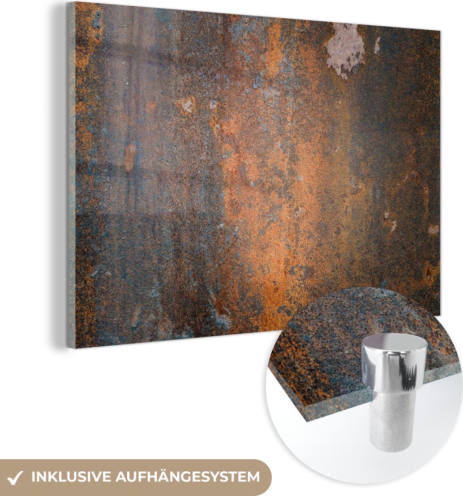 MuchoWow Glasbilder - Bilder auf Wandbild - Foto auf Glas Rostdruck - Vintage - Industriell 120x80 cm Wanddekoration aus Glas - Acrylglasbild - Acr...