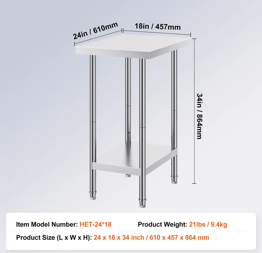 SucceBuy tavolo di preparazione in acciaio inox, 61 x 45 x 86 cm, portata 290 kg, robusto tavolo da lavoro in metallo con 3 livelli di altezza regolabili, postazione di lavoro commerciale per cucina, garage, ristorante - 7