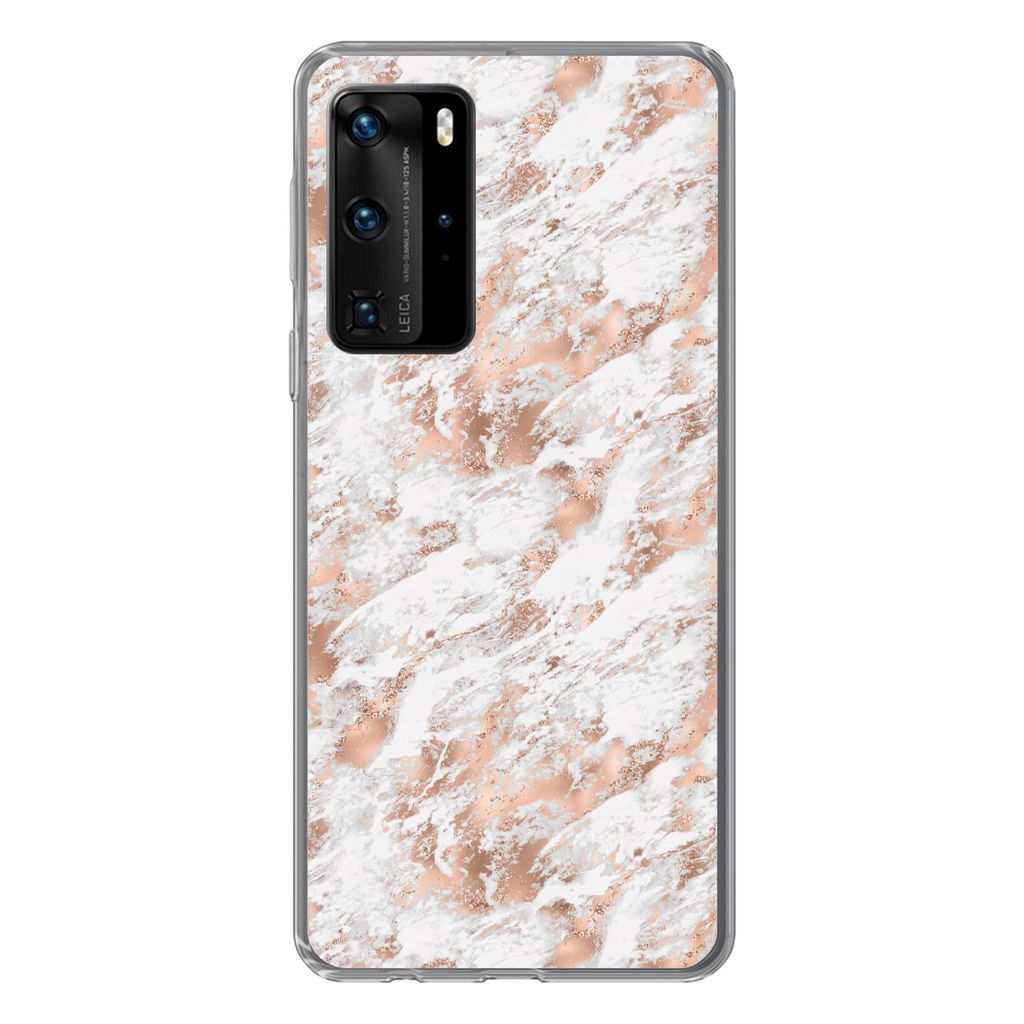 MuchoWow Handyhülle Schutzhülle Hülle für Huawei P40 Pro Roségold - Muster - Marmor - Luxus Silikon Softcase Handy Hülle - Schutz
