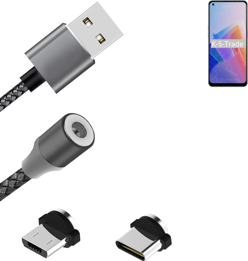 K-S-Trade Hochwertiges Magnet-Lade-kabel Sync-Kabel Daten-Kabel für Oppo F21 Pro 5G mit USB-Typ-C-Anschluss und Micro-USB-Anschluss 2A bis zu 480mbps